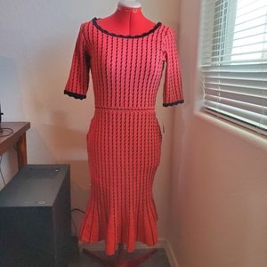 Taylor 40s Style Coral-Pink and Black Flutter Skirt Desss Size Small